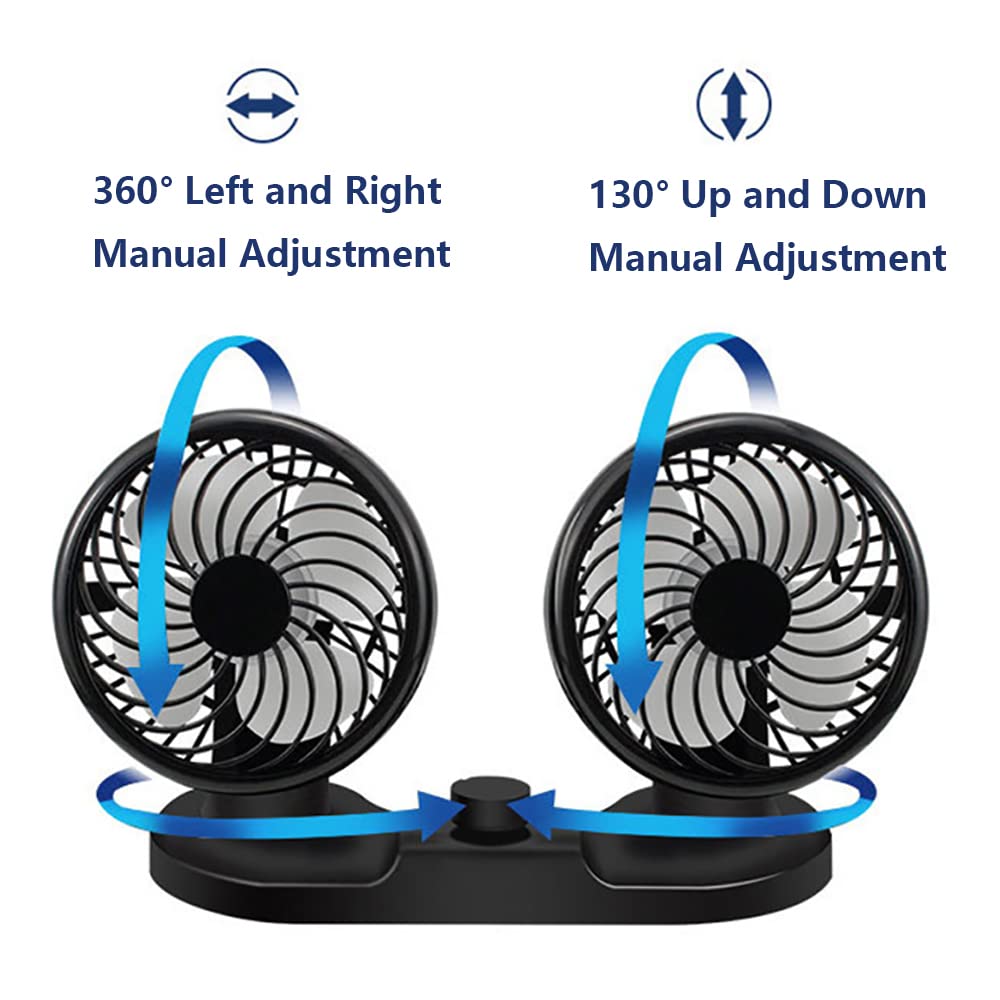 Ventilador de refrigeración de aire para coche Riloer 12V, ventilador circulador de aire de doble cabeza, ventilador reposacabezas del asiento trasero, encendedor de cigarrillos alimentado