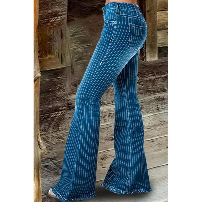 Andongnywell Women's Flare Denim Pants Casual Bell Bottoms Wide Leg Soft Bottoms Jeans Long Trousers3