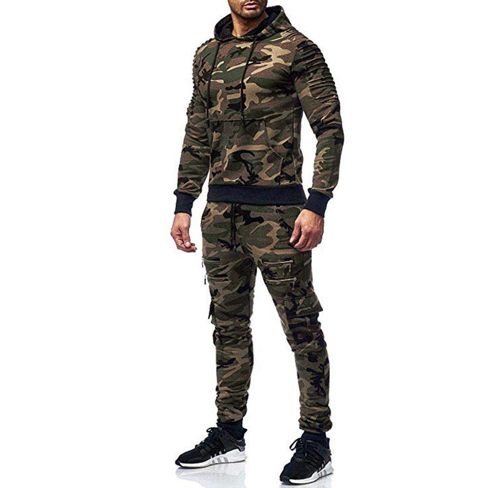 Beautyfine Men's Tracksuit Set Sweatshirt Jogger Sweatpants Hooded Tops Solid Patchwork Warm Sports Suit