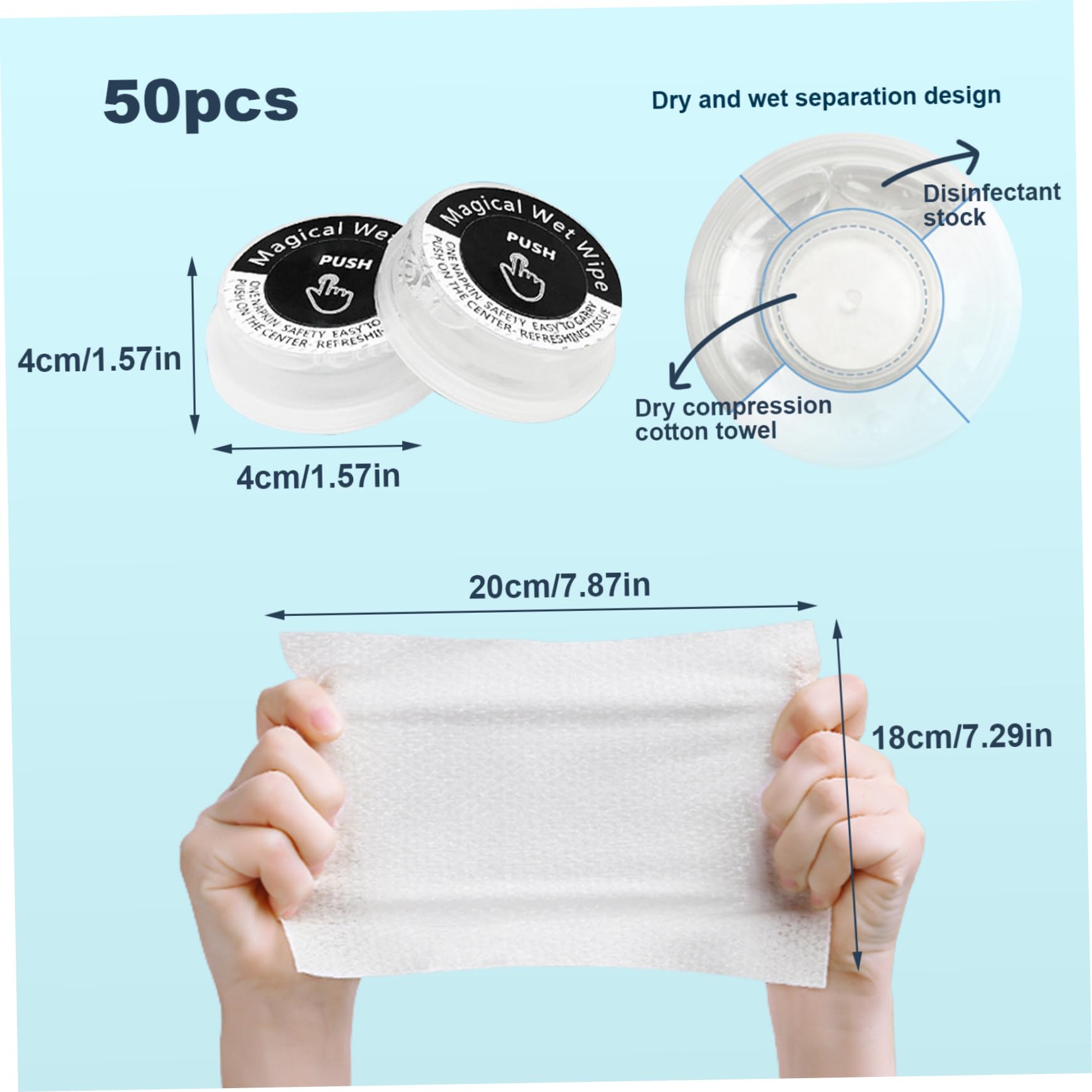 Salviette detergenti personali non stimolanti da 50 pezzi, dimensioni da viaggio, salviette detergenti personali non stimolanti con liquido magico incorporato per neonati e adulti, dimensioni da vi