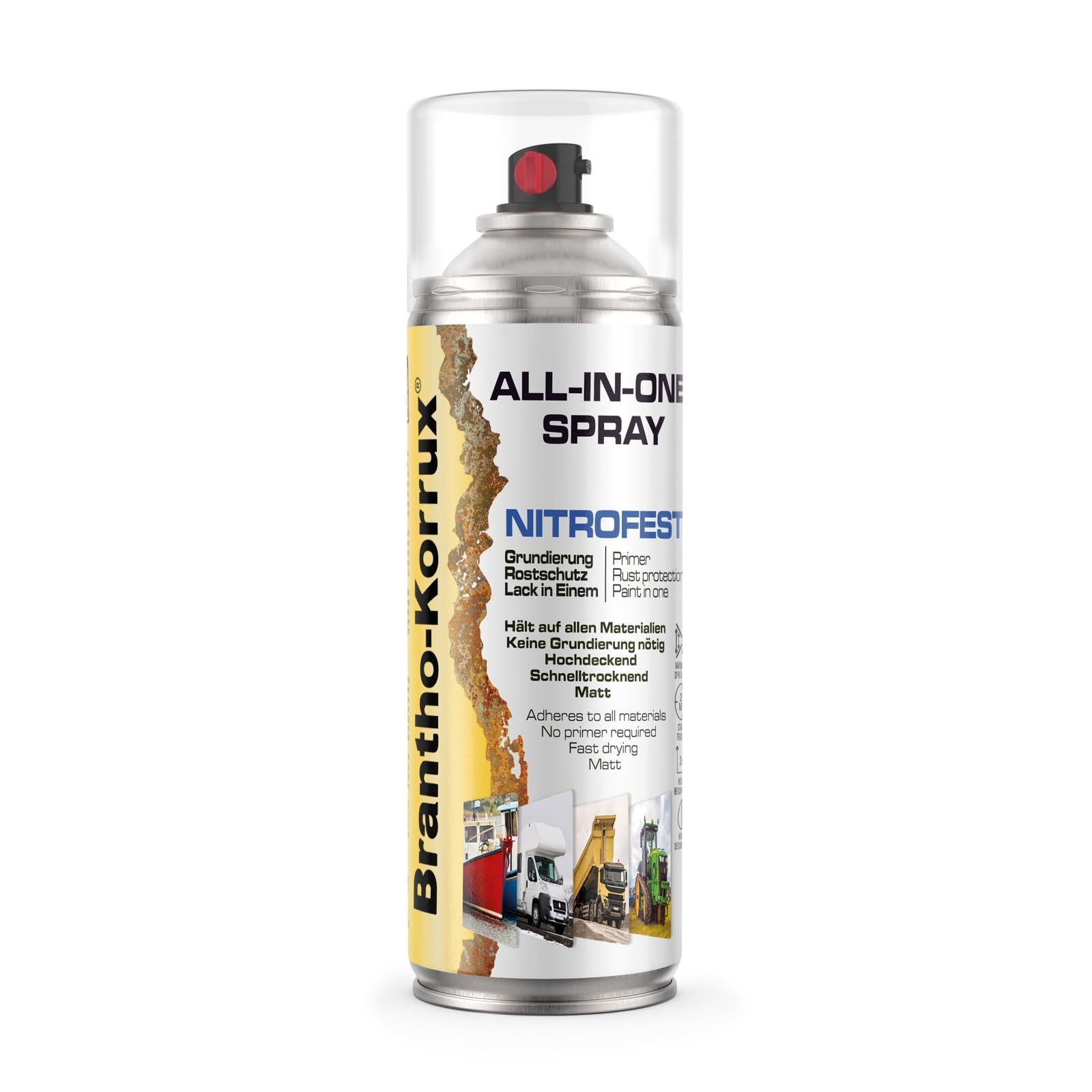 Brantho Korrux Rostschutzlack - All-in-One Sprühdose 1-K nitrofeste Metallschutzfarben Matt - 400ml Spraydose Nitrofest Weiss Matt RAL9010