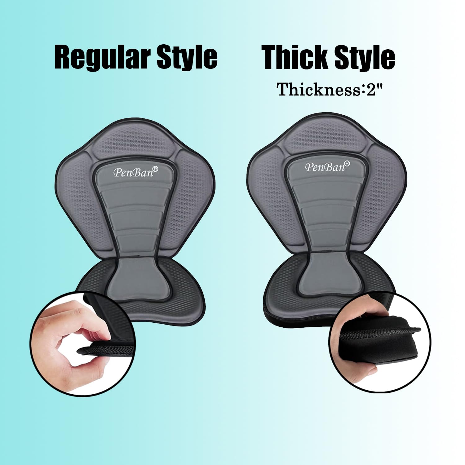 Universelles Deluxe-Kajak-Sitzkissen mit Aufbewahrungstasche, Bootssitz, SUP-Sitz, Kanusitz, 4 verstellbare Gurte für Kajakfahren, Kanu, Rafting, Angeln (【Dick】 1 Packung, Grau)