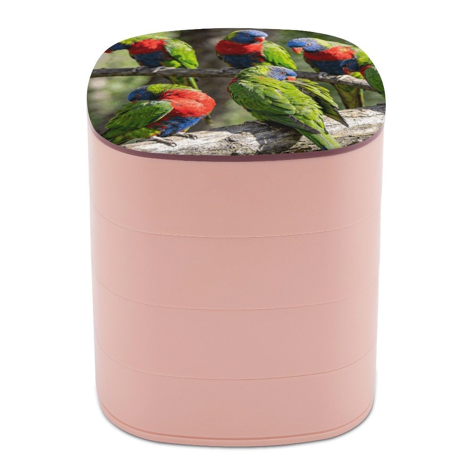 LZQPOEAS Parrots Jewelry Box Women Jewelry Organizer Travel Jewelry Case Cute Necklace Ring Storage Organizer 4-Layer Rotating Jewelry Tray Case with Mirror for Bracelets