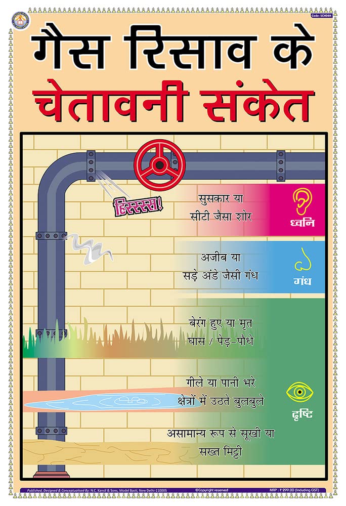 TeachingNest Warning Signs of Gas Leak Hindi 33x48 cm Chemical
