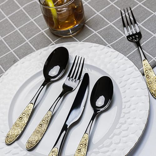 EliteBloom Dinner Black Flatware Set Cutlery for 6 Stainless Steel