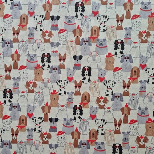 Baumwoll-Mischgewebe „Dressed Dogs“ – lustiger Hunde Stoff, pflegeleicht (80% Baumwolle) Dekostoff Hund Meterware Hundemotiv DIY