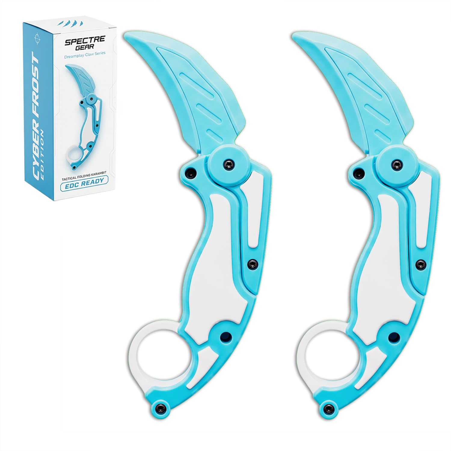 Dreamplay Fidget Claw Toy with Soft Silicone Blade, Plastic Karambit Practice Toy for Finger Spinning, 3D Printed Style Folding Pocket Spinner for Teens and Adults (Blue)