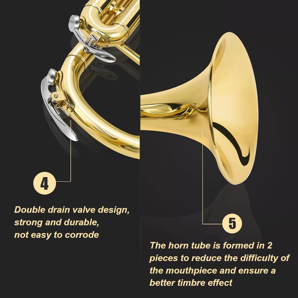 GAGALU B-Flat Trumpet Instrument, Western Instrument for Band, Wind Instrument for Beginners Professional Performance Level, Festival Celebration