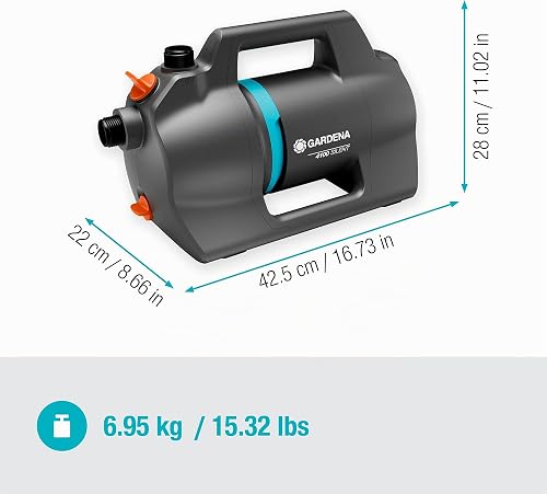 Gardena Pompe de jardin 4100 Silent Set :Pompe d'irrigation très silencieuse et innovante avec kit d'aspiration de 3,5 m et tuyau classique de 20 m, débit 4100 l/h, moteur 550 W, étanche(9051-20) - 3