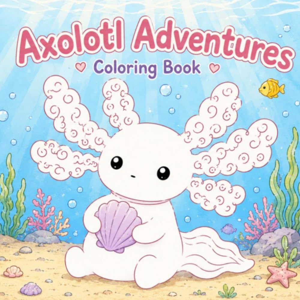 Axolotl Adventures: 40 Adorable Coloring Pages of a Cozy Axolotl's Daily Life