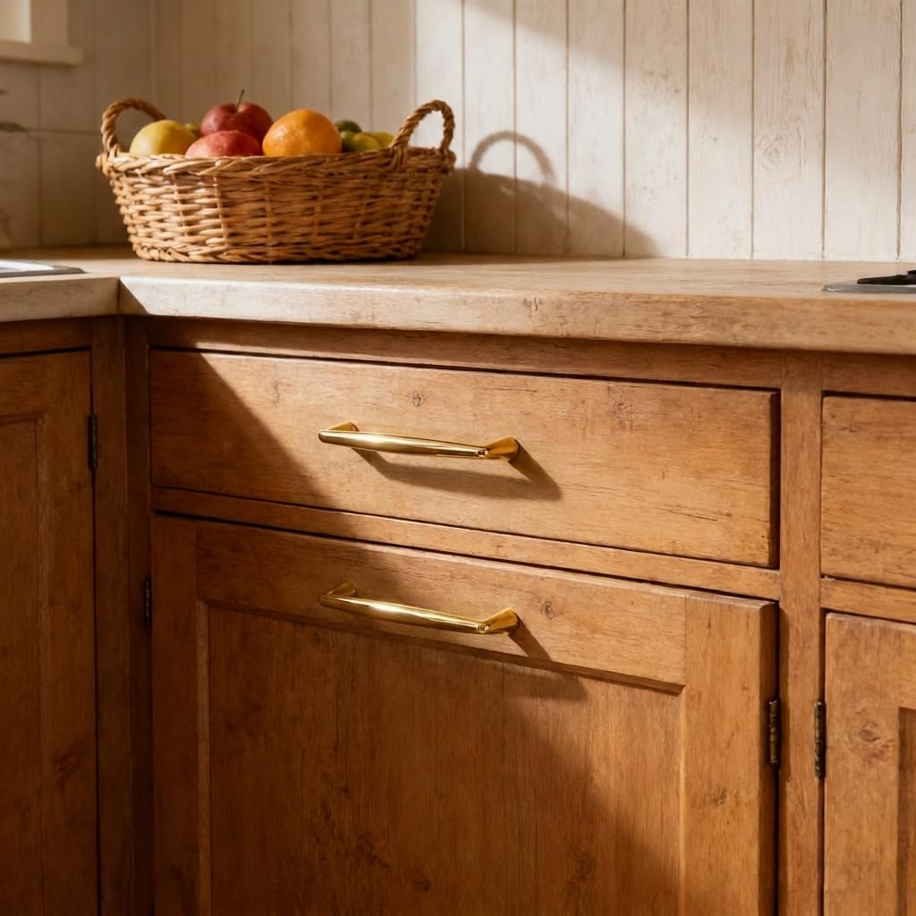 KHTUMEWARE-SB461 Unlacquered Brass Cabinet Pulls CTC 3 in (76 mm) 5-Pack in Unlacquered Brass — KHTUMEWARE