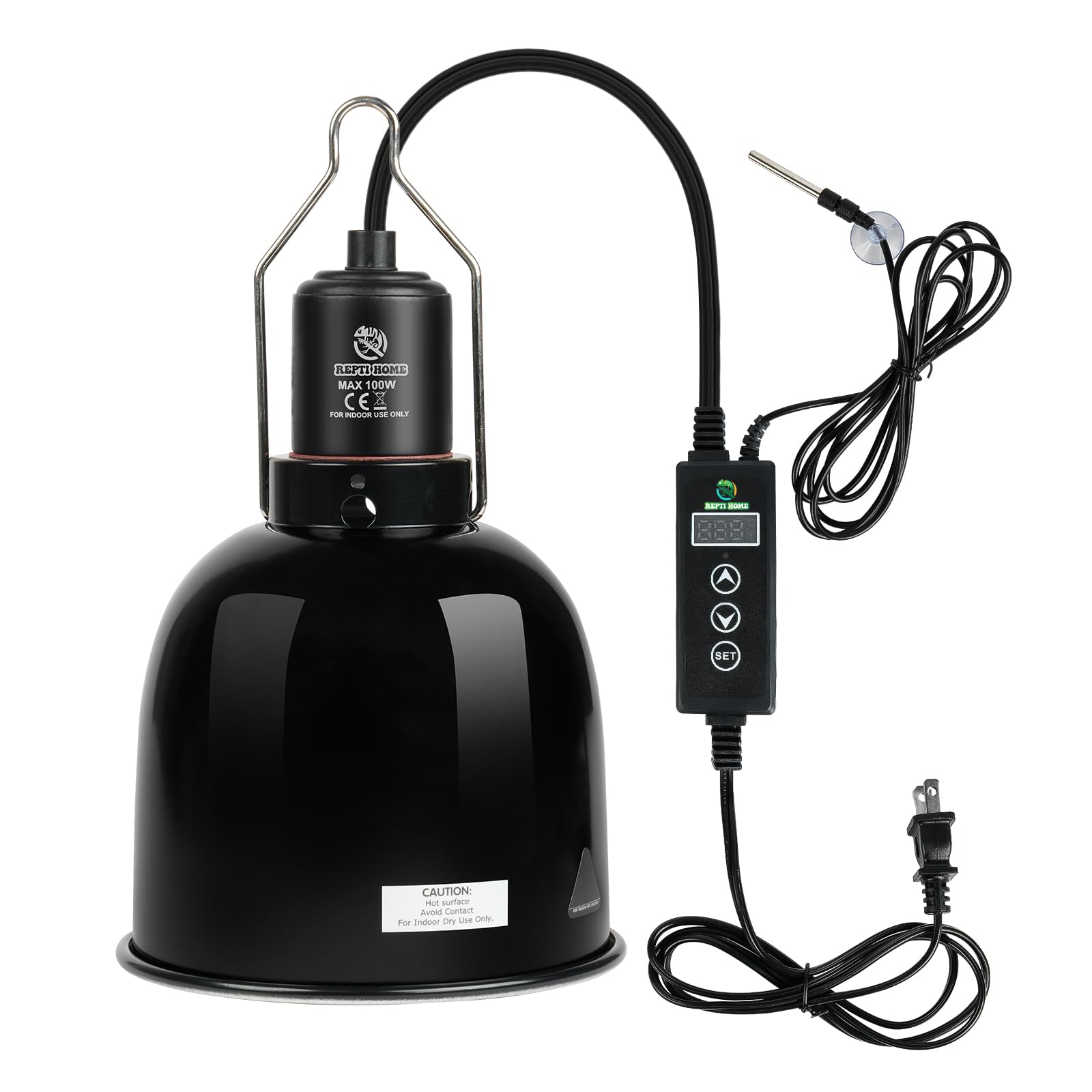 REPTI HOME Reptile Light Fixture with Dimming Thermostat, 5.5 Inch Deep Dome Light Fixture with Timer, Reptile Aluminum Dome Fixture for Basking/Heat/UVA/UVB Lamp Bulb