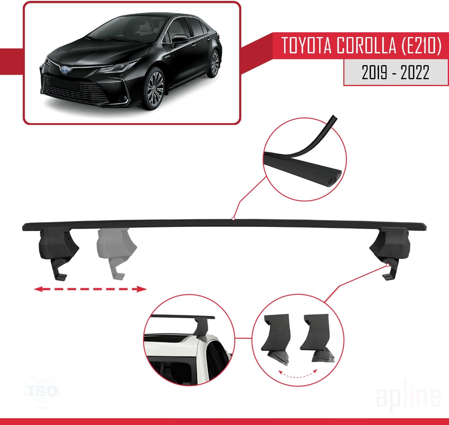 Compatible with Toyota Corolla 12 (E210) Sedan 2019-2022 ACE-4 Car Roof Rack Cross Bar Black Aluminium 2 Bars