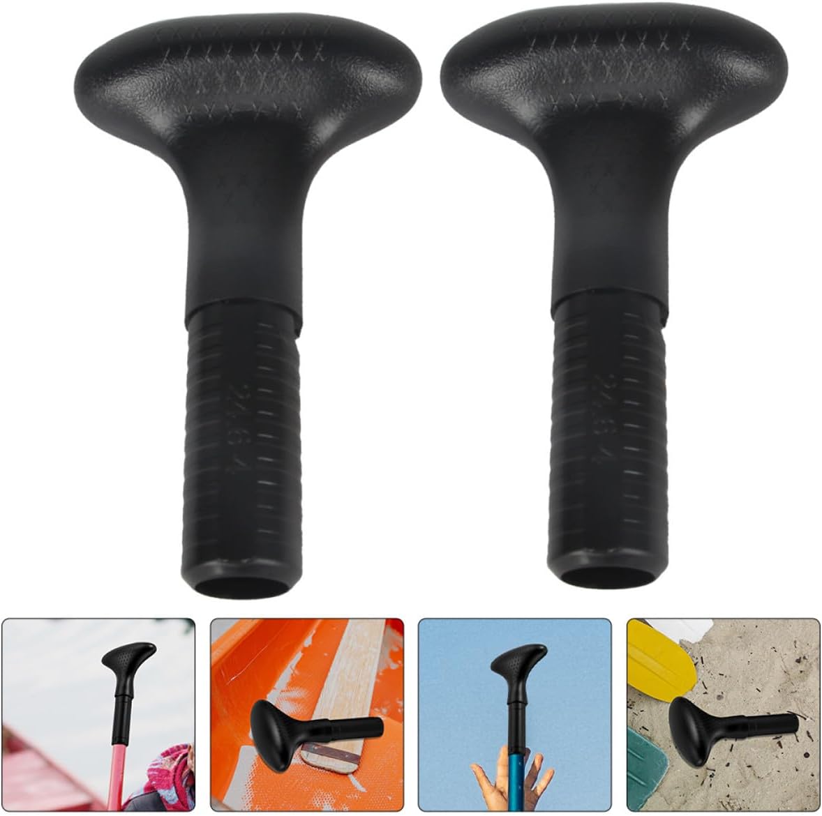 Kayak Paddle Handle 2pcs Non-Slip Plastic Grip Heads Stable Hand Paddle Grip for Sup Paddleboard Replacement Accessories Black