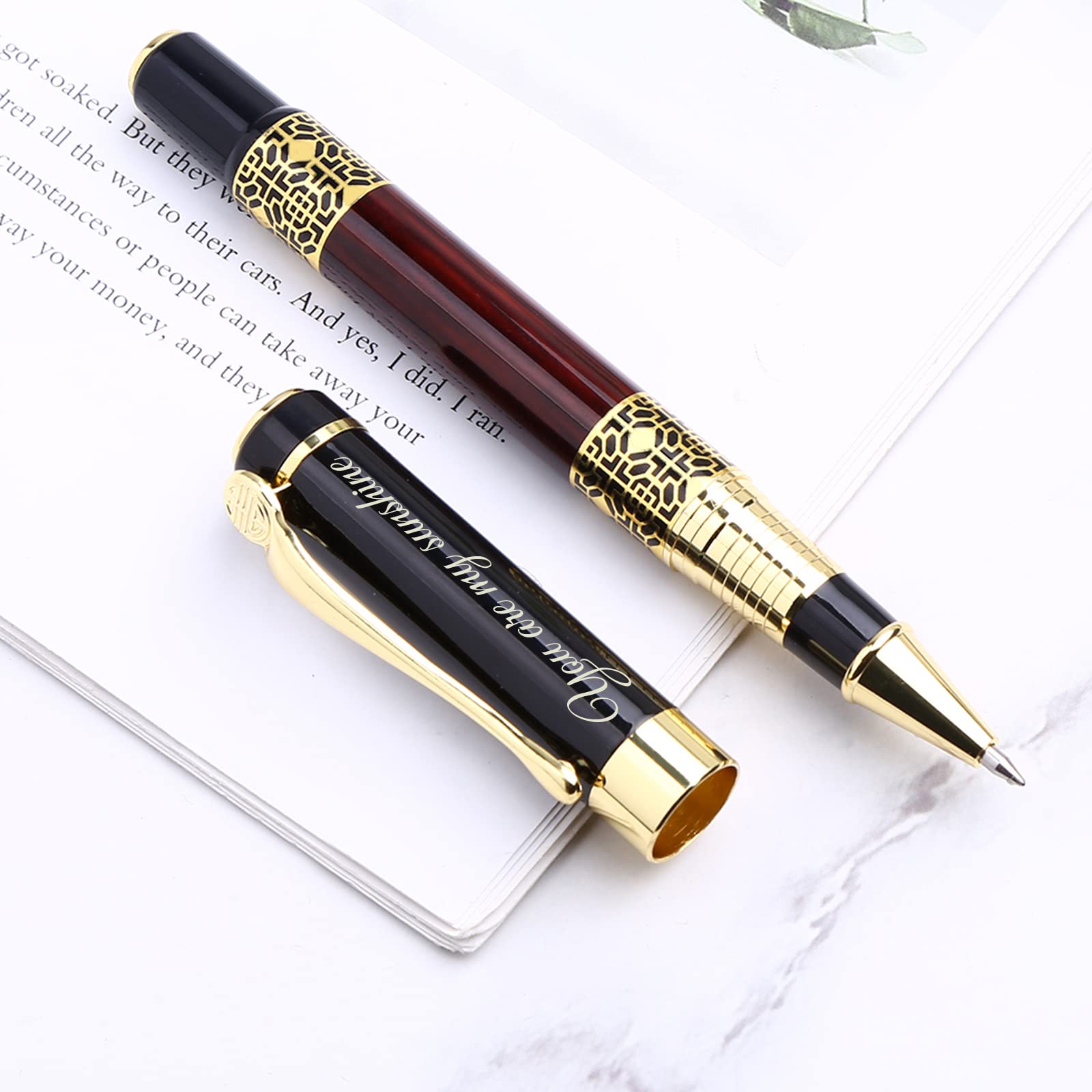 Personalisiertes Geschenk Schwarzes Schreibset, individuell mit Text, perfekt für Studenten/Lehrer/Manager/Anwälte/Professoren, mit Stiftebox, perfekt für Männer & Frauen, 5er-Pack