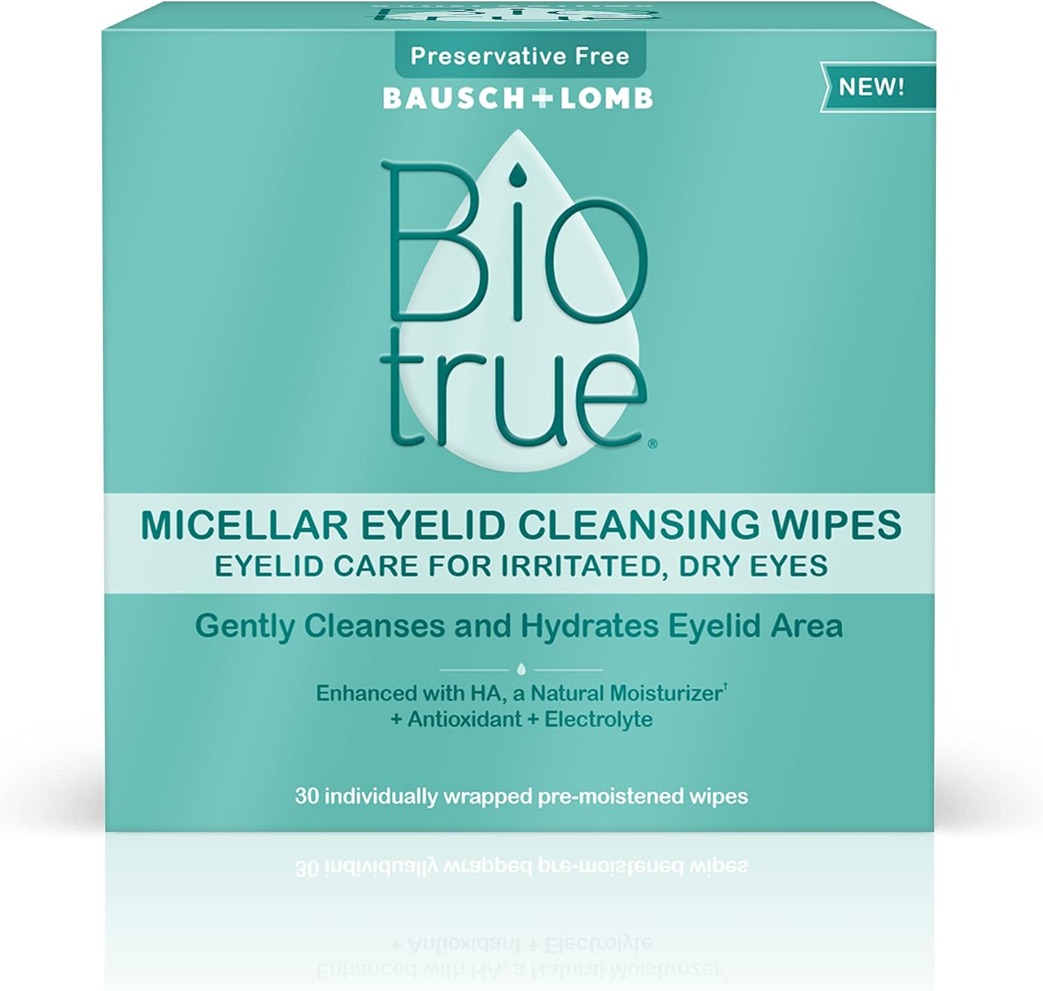 Biotrue Micellar Eyelid Care for Irritated and Dry Eyes Cleansing Wipes, Preservative Free, from Bausch + Lomb, Multi, 30 Count