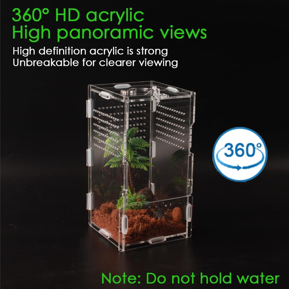 Akrylowe mini pudełko transportowe gadów, 360°, przezroczyste pudełko do hodowli ślimaków, tarantuli, jaszczurek, skorpionów, chrząszczy (20 x 10 x 10 cm)