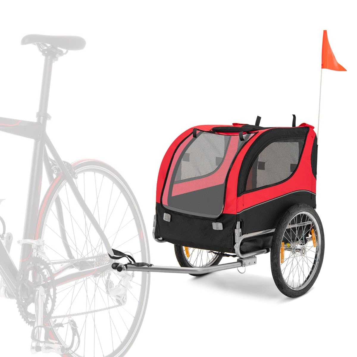 Remolque de bicicleta para mascotas plegable 135 x 60,5 x 95 cm, seguridad optimizada, diseño moderno de tela Oxford roja 20_0020045
