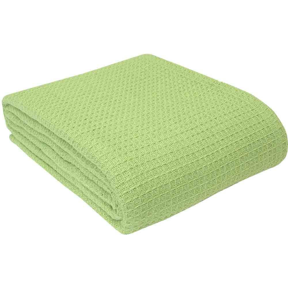 Homescapes Green 100% Organic Cotton Waffle Blanket Throw, 250 X 230 Cm, Textured, For Bed Or Sofa, Handcrafted, Gots & Oeko-Tex Certified, 98 X 90"