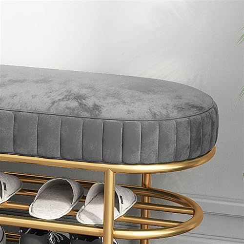 Miniatura 3 de Estante de zapatos para entrada, banco de zapatos de 3 niveles, organizador de zapatos con estantes de malla metálica y asiento acolchado, ideal