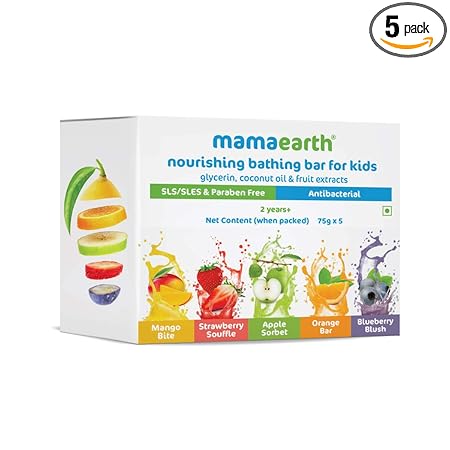 Mamaearth Fruit Based Nourishing Clear Bathing Bar Baby Soap With Glycerine, For Kids    75 Gram X 5