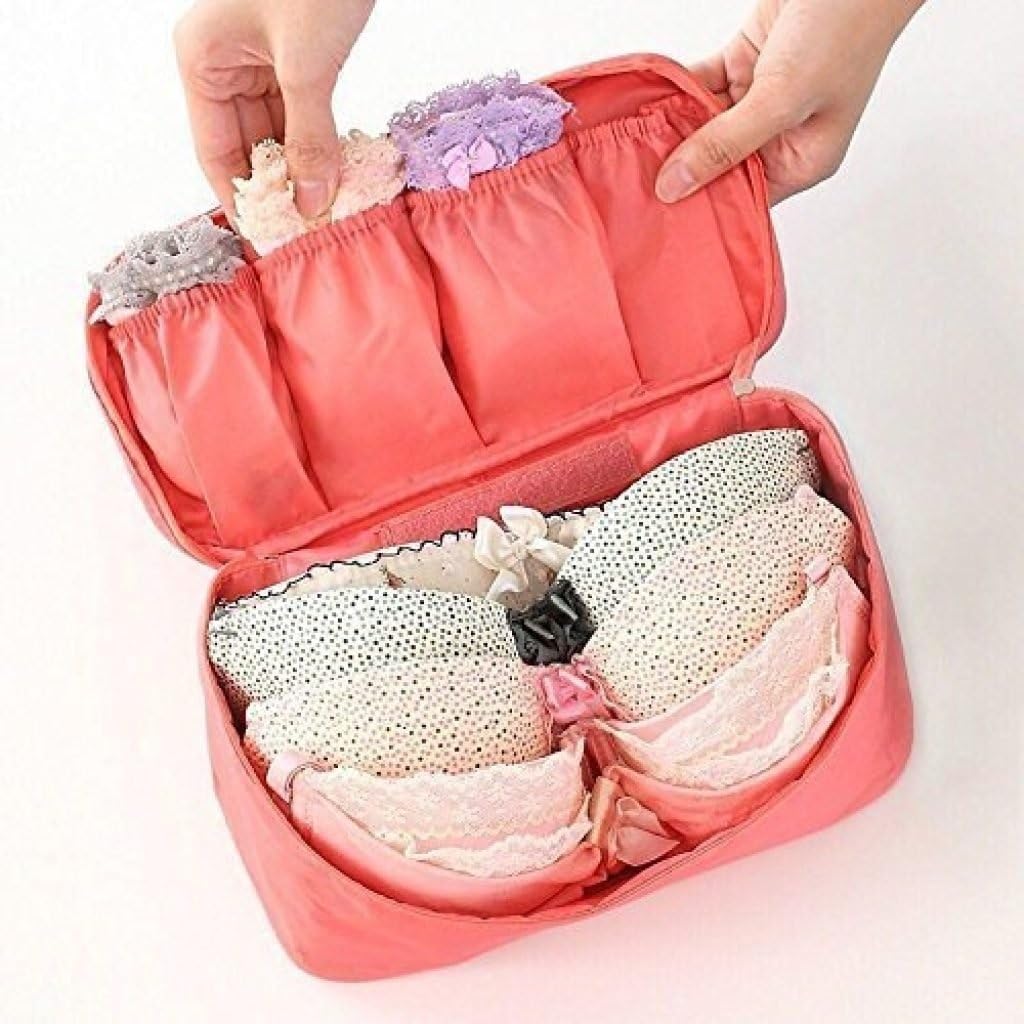 Travel Organiser Bag, Lingerie Bra and Underwear Storage Pouch with Multiple Compartments, Water-Resistant, Pink, Portable Zipper Case, Lightweight, Ideal for Suitcase, Closet Organization-image-31