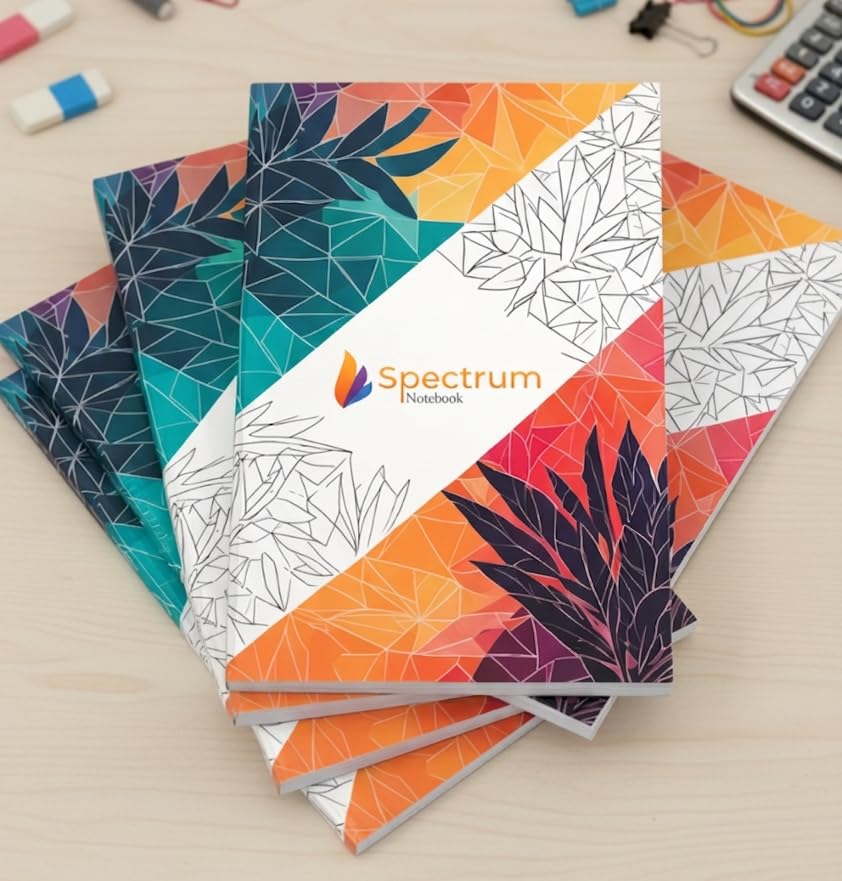 Image of Spectrum Notebook, A4 Size, Ruled, 120 Pages, Geometric Leaf Design, Pack of 6