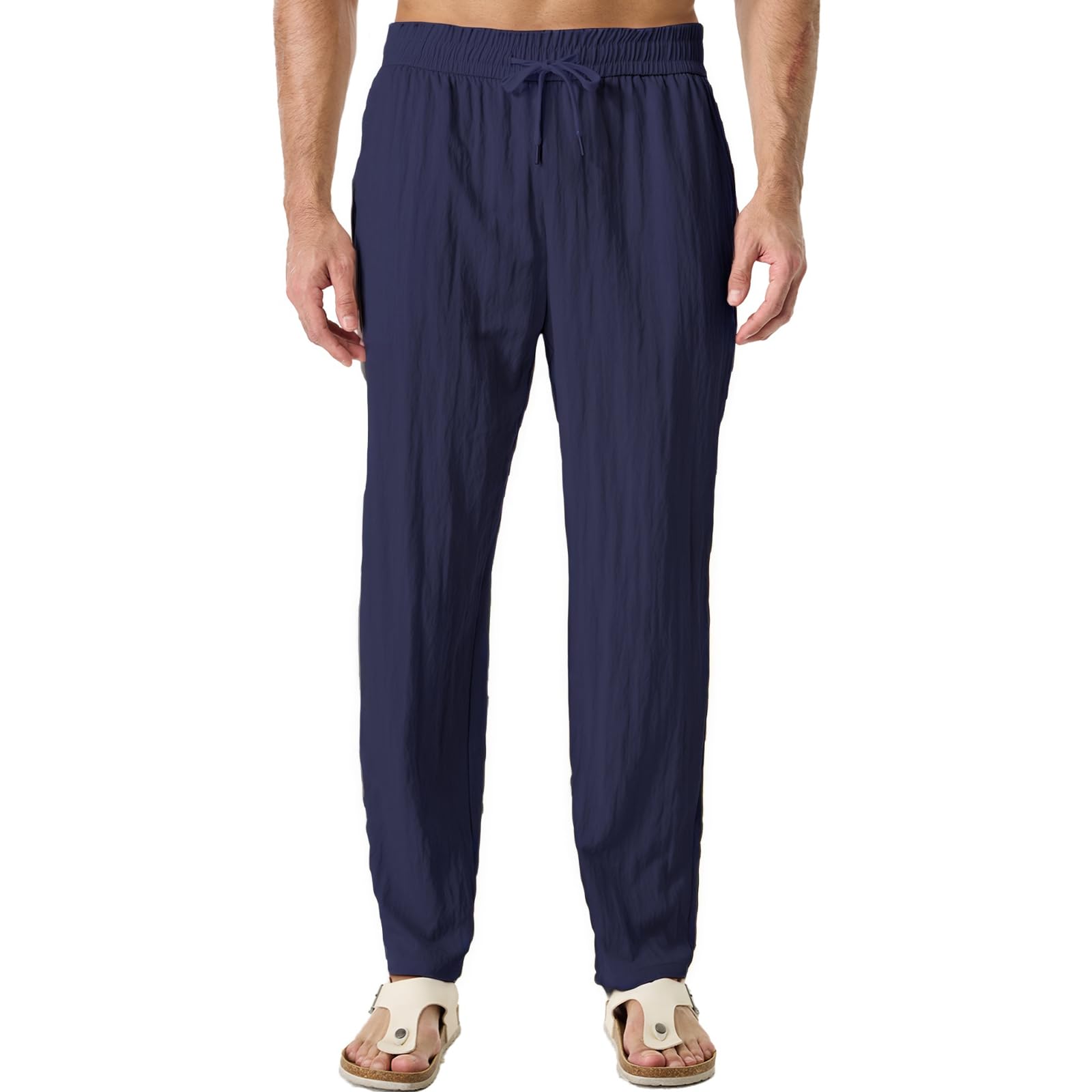 SEAYIJIA Hosen Herren Lang Leichte Sommerhose Loose Fit Freizeithose mit Taschen für Urlaub Strand Hose mit Kordelzug