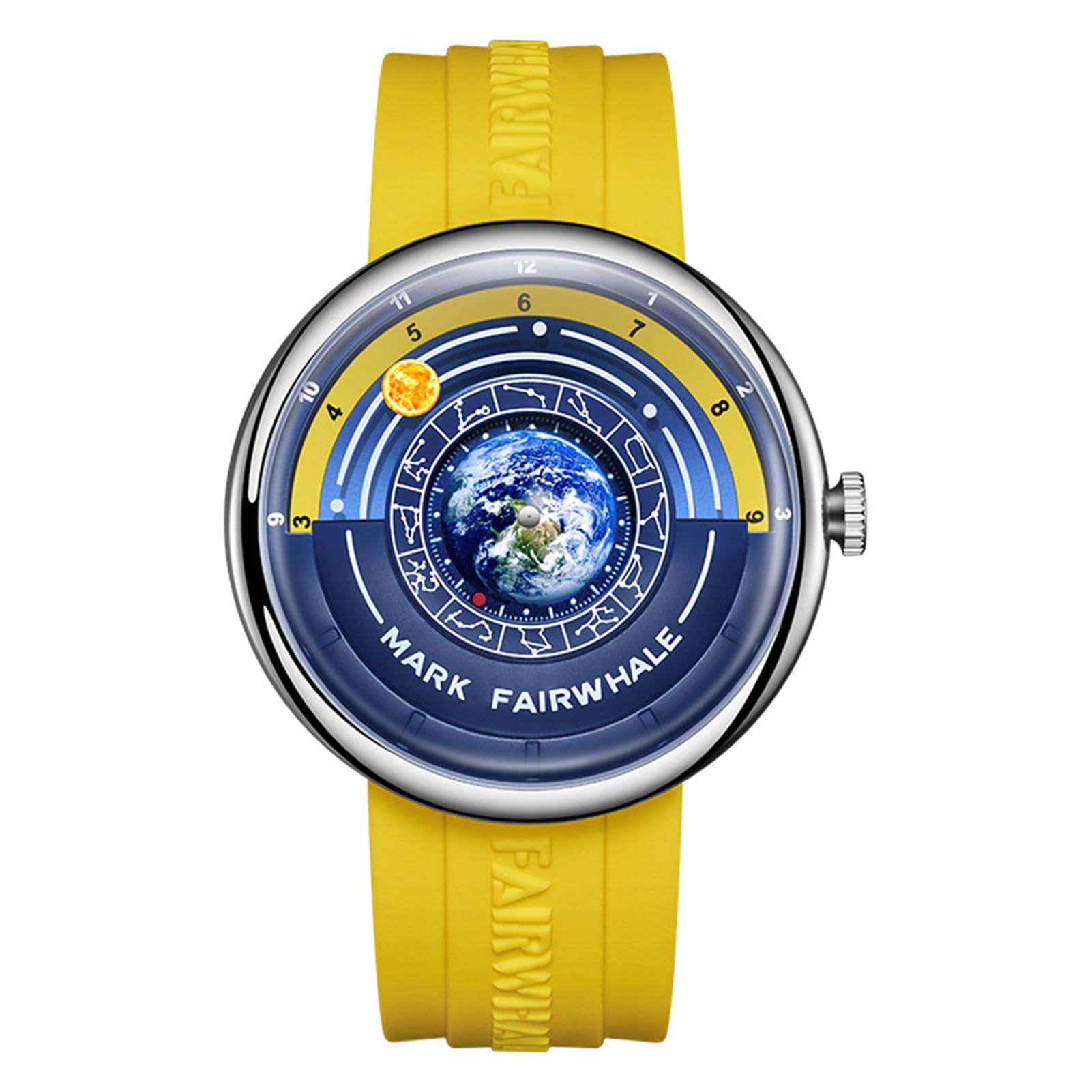 FORSINING Reloj de cuarzo de moda para hombre, diseño de luna, puntero especial, diseño de tierra, correa de silicona, resistente al agua, relojes casuales
