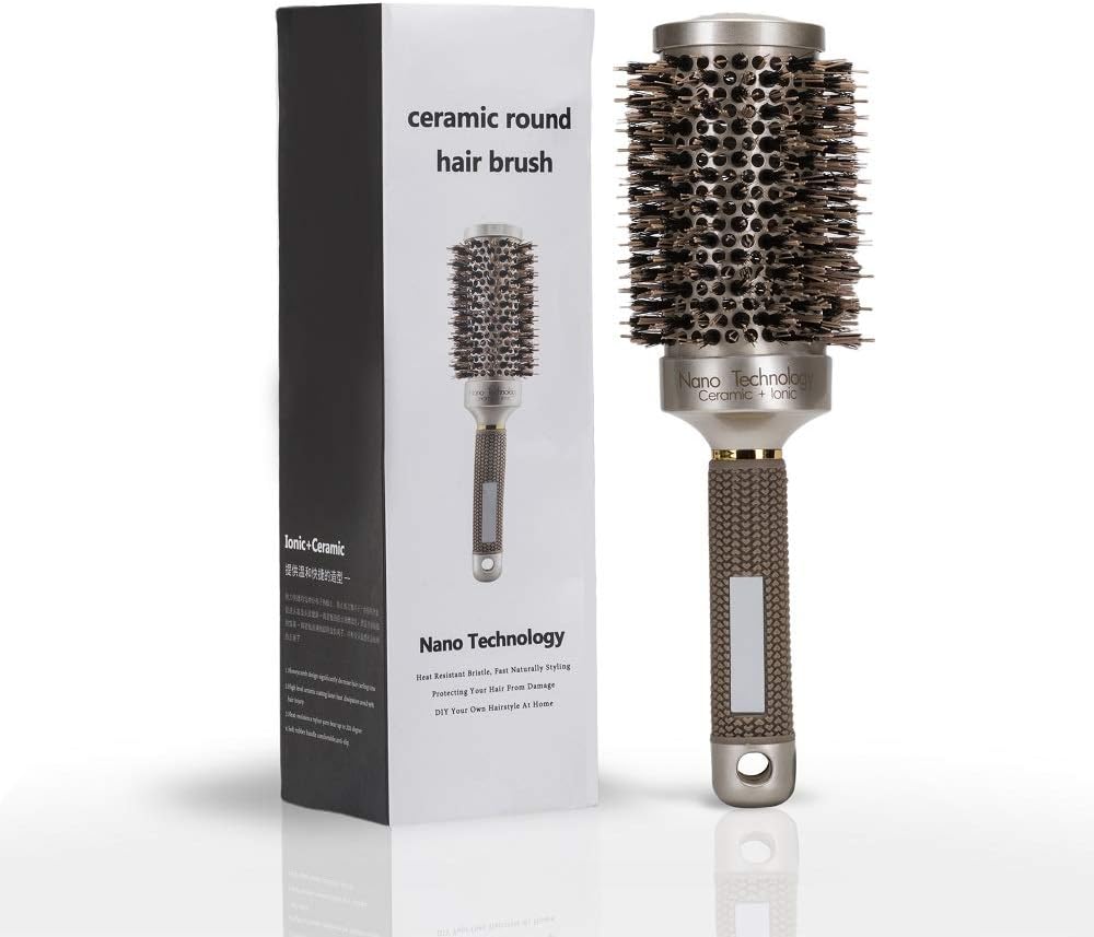 Round Brush for Blow Drying, Round Hair Brush, Nano Technology Thermal Ceramic Barrel Ionic Anti-Static Blowout Hairbrush with Boar Bristle, for Hair Styling, Curling Straightening, Volume & Shine