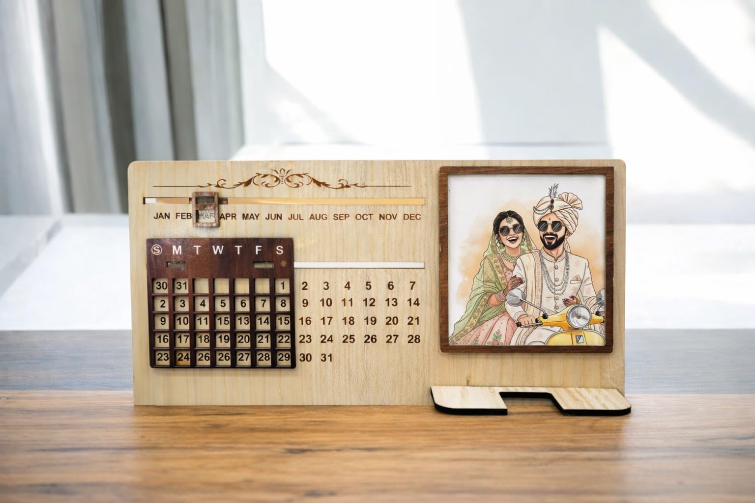 AMBILE Personalized Wooden Perpetual Desk Calendar with Photo Frame | Reusable Monthly Date Calendar for Home & Office Desk | Decorative Wooden Tabletop Calendar Gift for Couples, Wedding, Anniversary & Special Occasions (1)-image-41