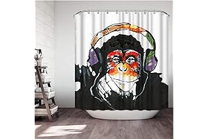 Monkey Shower Curtain Funny Animal Chimpanzee Portrait with Headset