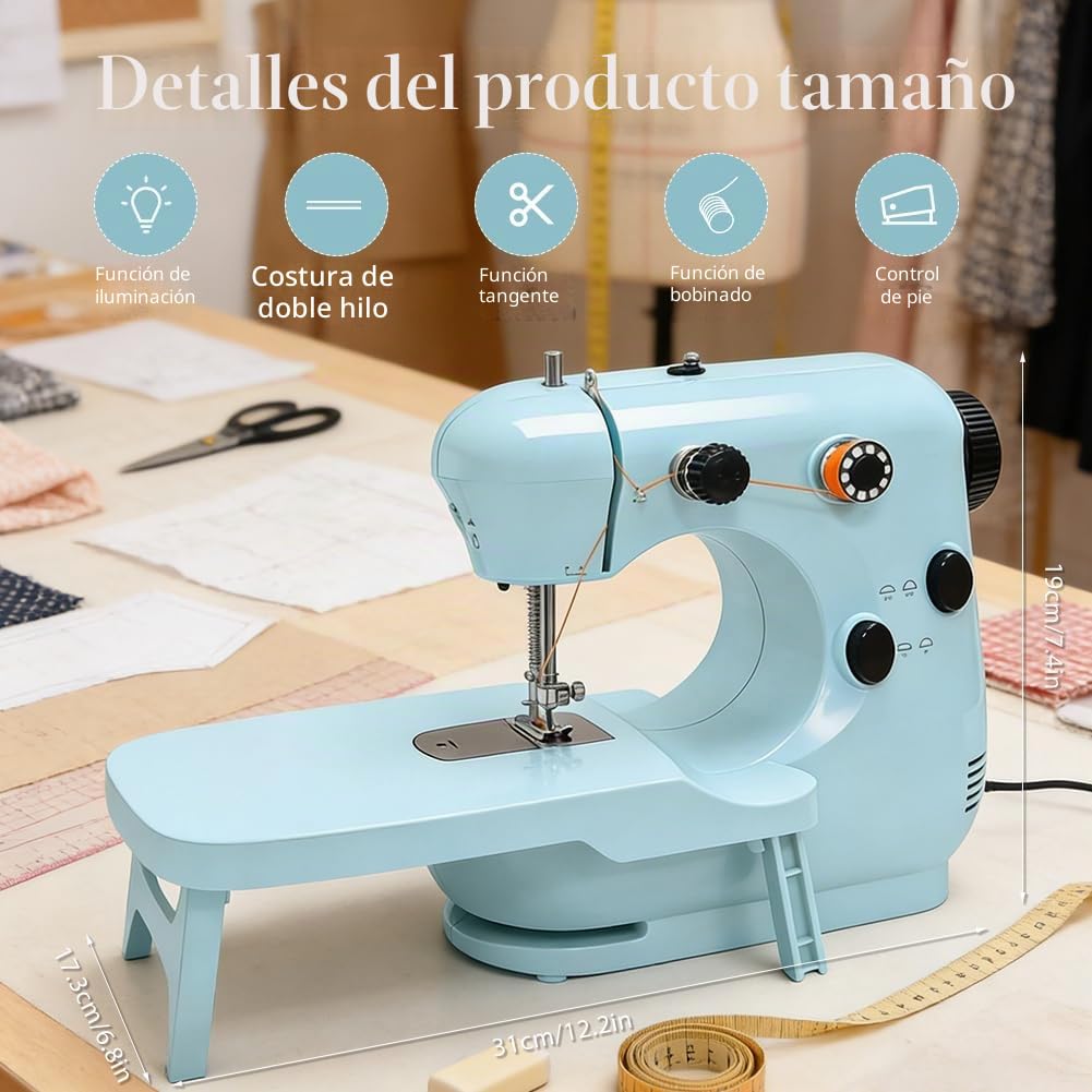 Mini máquina de coser para principiantes, máquinas de coser eléctricas con pedal, 12 puntadas integradas, kit de costura básico incluido, perfecto para uso doméstico