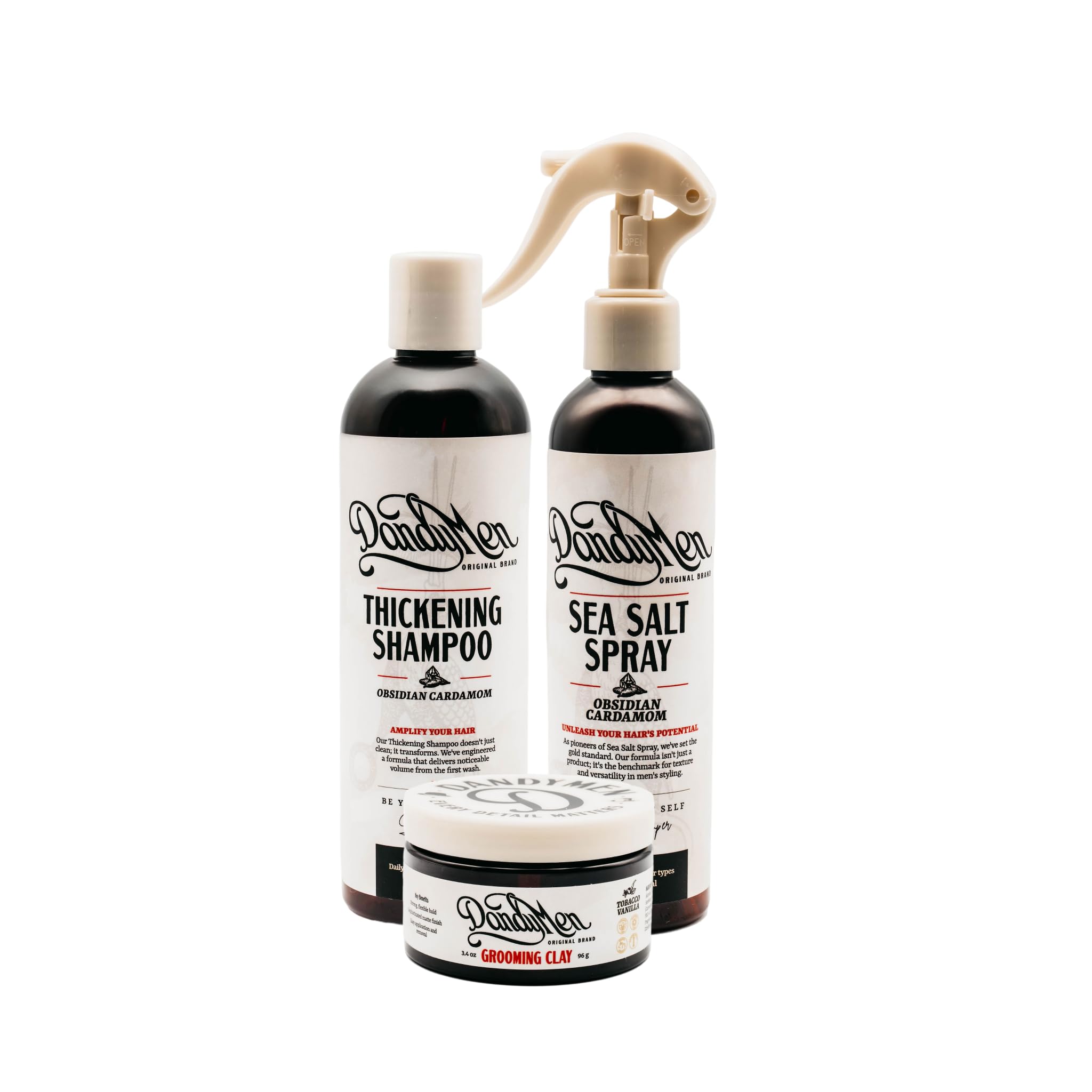 Full Volume Hair Set for Men Thickening Shampoo Sea Salt Spray Grooming Clay 3-Step Styling Kit for Volume