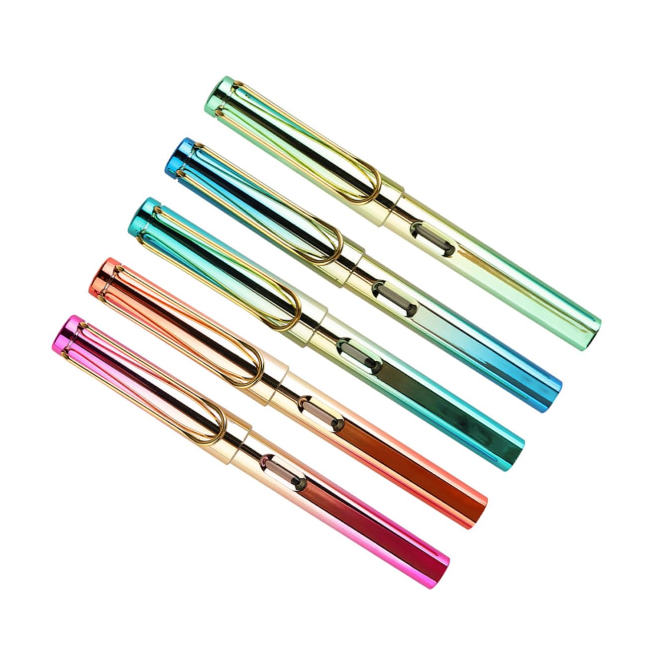 5pièces Lot De Stylos-plume Pour Calligraphie Avec Réservoir Encre Rechargeable Métallique Coloré Pour Apprentissage Et Étudiante