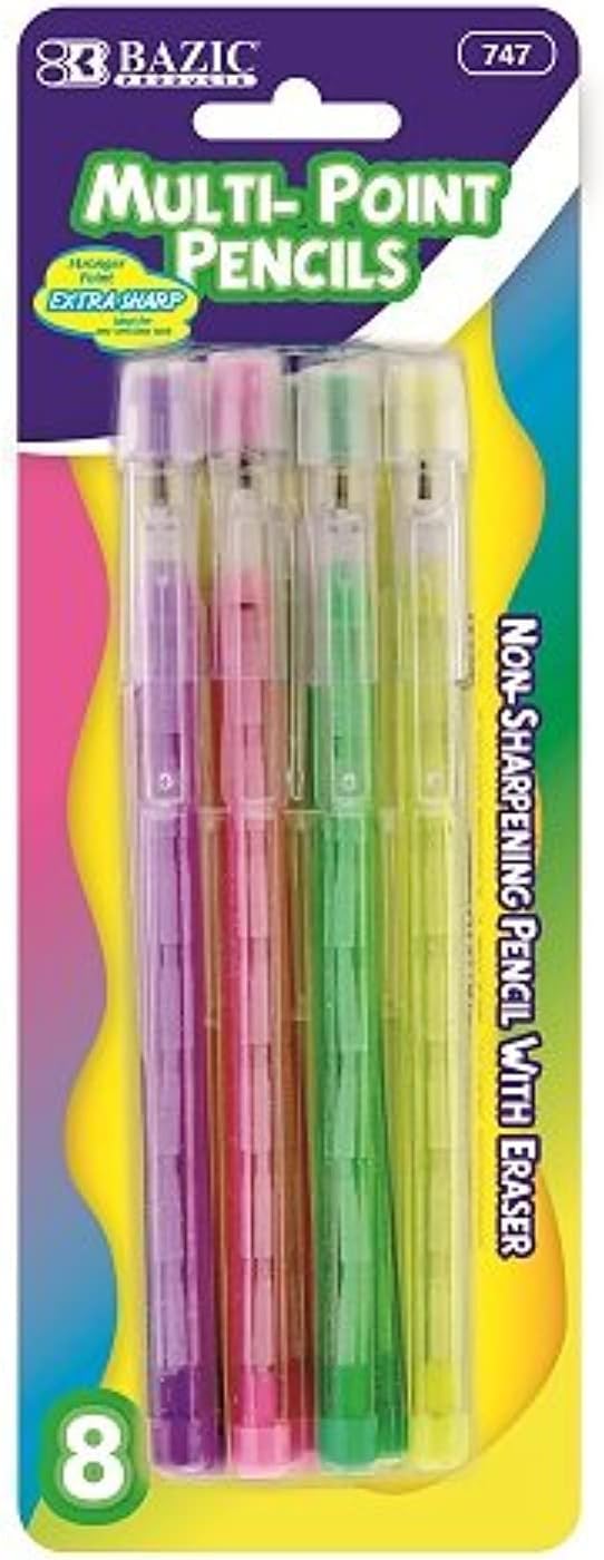 BAZIC Transparent Push-A-Point Pencil, Assorted, 10 Per Pack (747-24P)