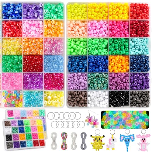 4300Pcs Pony Beads Kit for Bracelets Jewelry Making 41 Colors Plastic 69mm Pony Beads Set Bulk Friendship Beads for Keychains Necklaces DIY Crafts Gifts (100pcs Per Color)