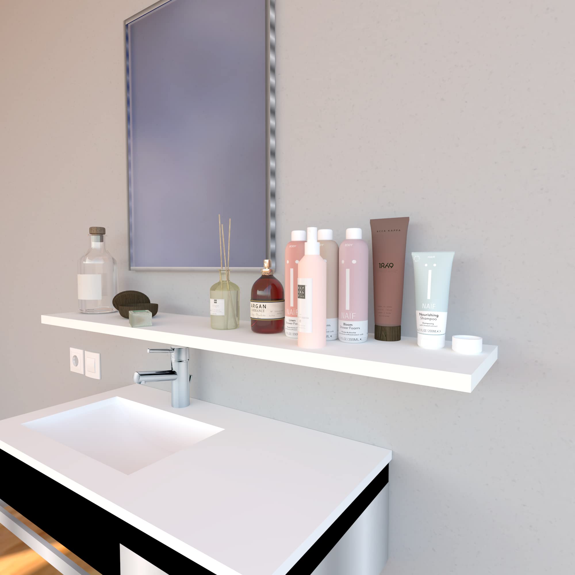Henor Balda Pared 50 x 20 x 2.5 cm. Estante Pared Madera Herraje Totalmente Oculto Carga Soporta hasta 25Kg Blanco — view 48