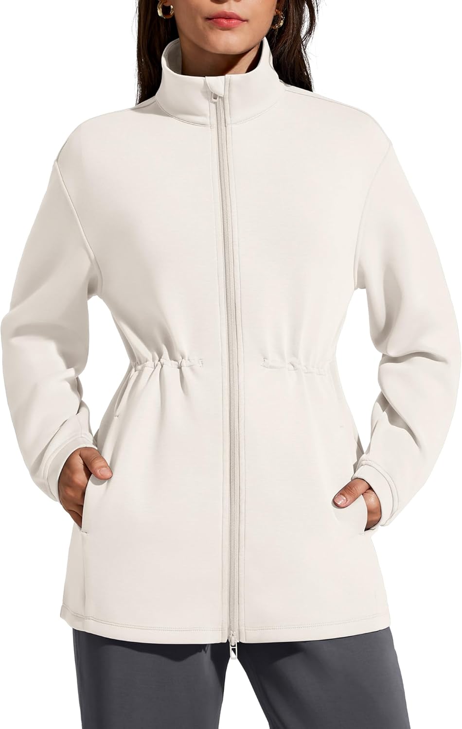 G4Free Smoofit Modal Soft Women's Zip Up Long Jackets Cinch Waist Casual Sweatshirts with Pockets