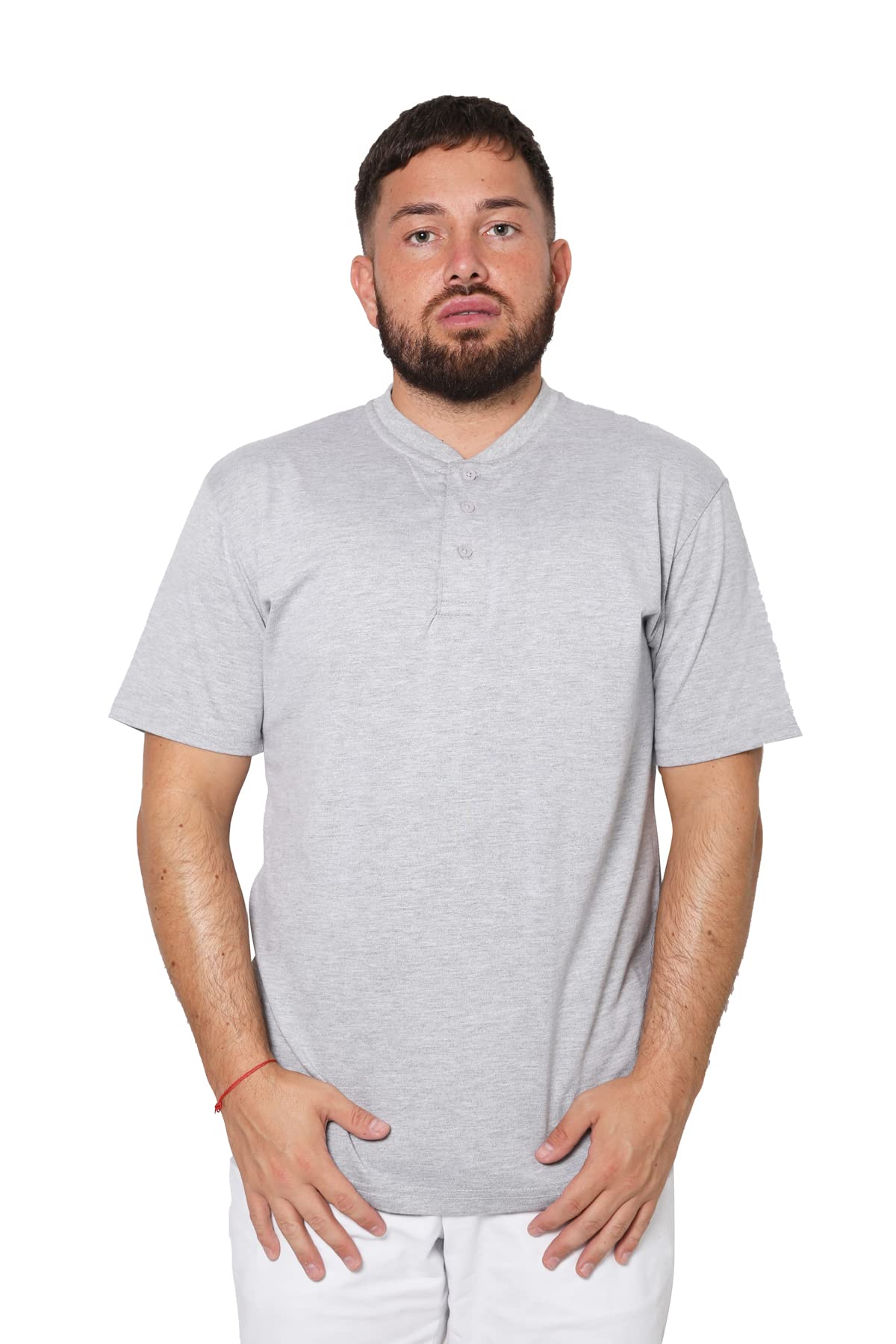 Urbanfit Men's Light Grey Plain Short Sleeve Henley T-Shirt With Grandad Collar (2245) (As8, Alpha, Xx_l, Regular, Regular, )