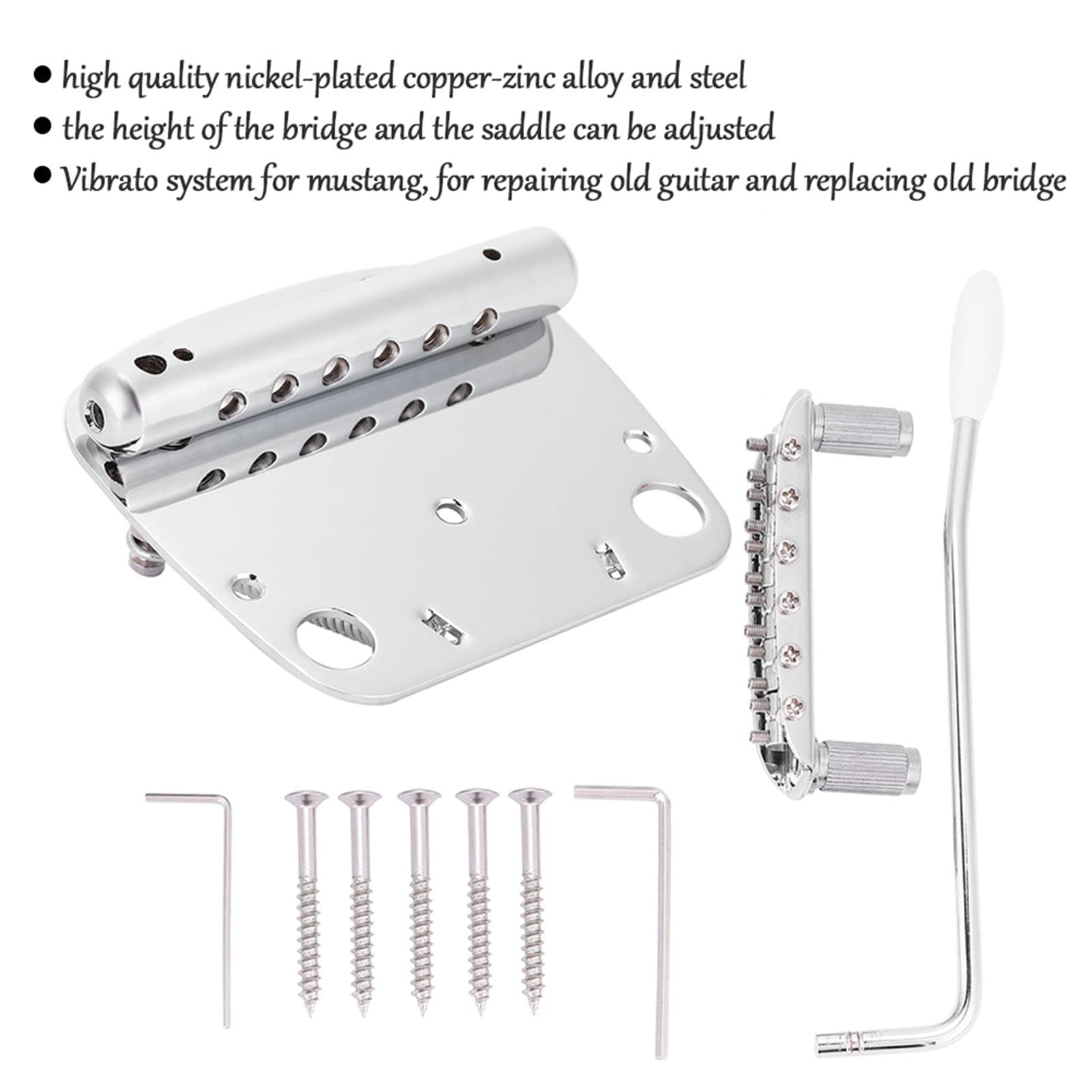 Juego de puente de trémolo Vibrato chapado en metal para guitarra Mustang, sistema de vibrato resistente y con llaves para reparar y reemplazar