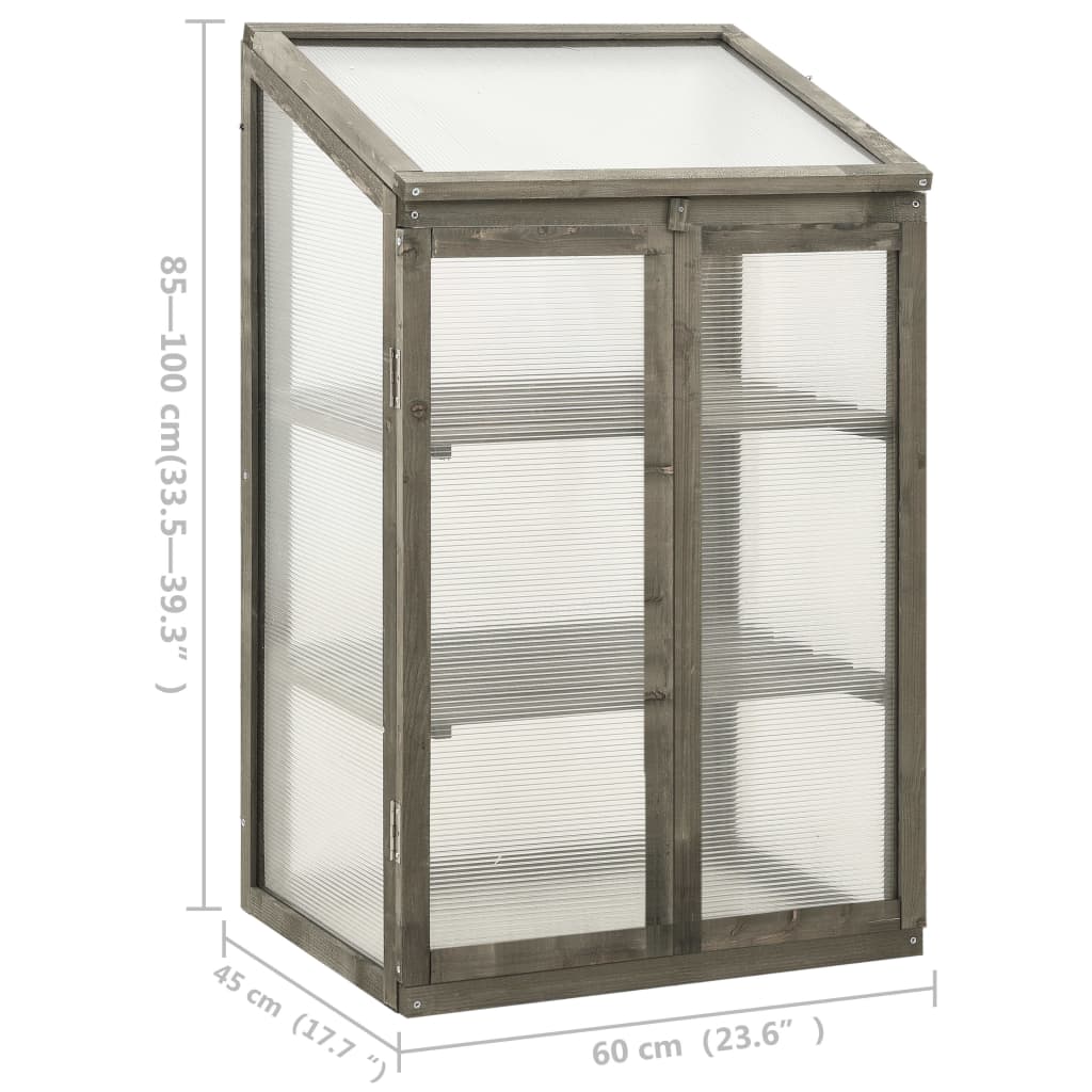 Invernadero de madera maciza de abeto 60 x 45 x 100 cm con placas de policarbonato y estantes para cultivo de hortalizas y protección de plantas en balcón, terraza o jardín, resistente a la