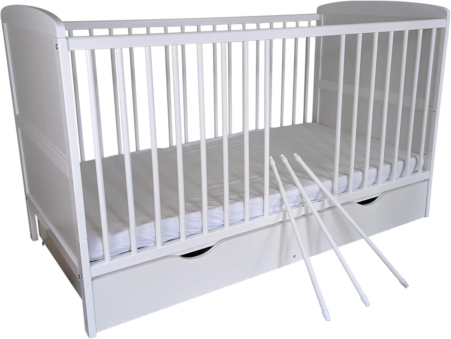 Kids Collective lettino per bambini 70x140 cm con cassetto, regolabile in altezza con sbarre rimovibili, con materasso | altre dimensioni: 70x140 cm, 60x120 cm | dalla nascita fino a 6 anni | bianco