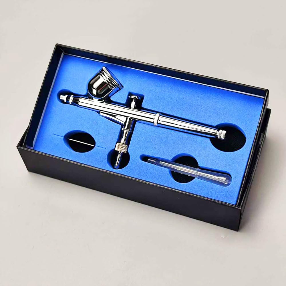 Dual Action Gravity Feed Airbrush Gun Airbrushes 0.3mm Spray Art Paint Kit Tattoo Nail Tool 7CC Gravity Feed Cup and 0.3mm Nozzle Spray Gun Cake Decorating Brushes-Silver…