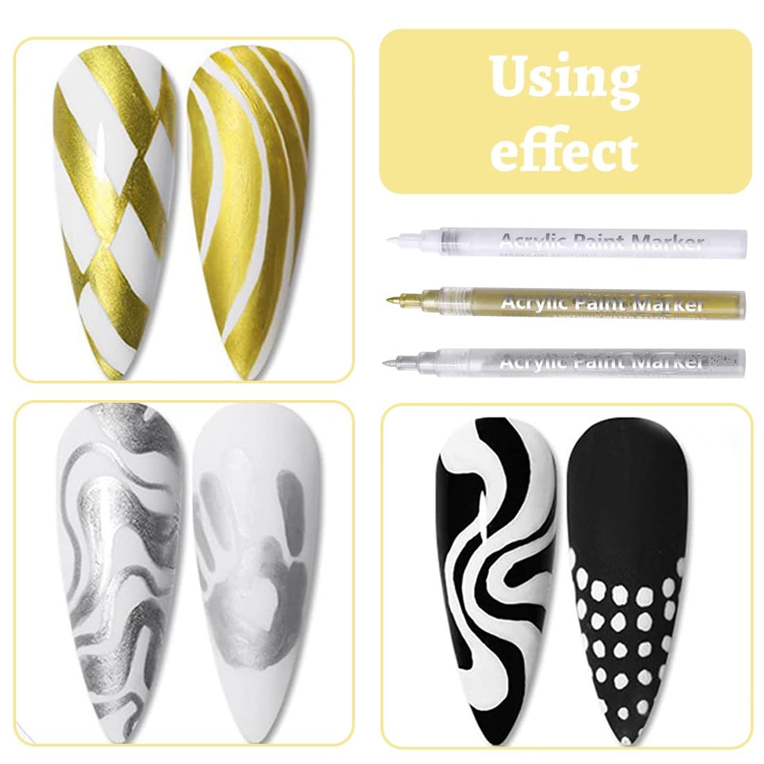 JEYORZY 3 Pcs Pennino 3D,Penne per French Unghie 3D,Penna Manicure,per Nail Art Fai da Te,Nail Art per Donne e Ragazze,Smalto Unghie,Linea Nail Art,Graffiti