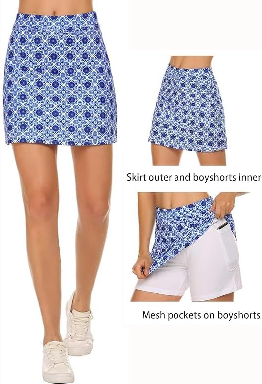 Ekouaer Women's Athletic Skorts Lightweight Golf Skirts Inner Shorts Pocket Tennis Running Workout Sports Skorts Small Pat6-blue Pattern