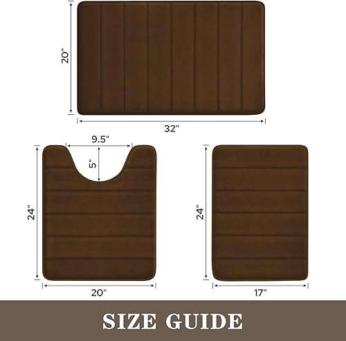Miniatura 3 de BYSURE Juego de 3 tapetes de baño de espuma viscoelástica color marrón, antideslizantes, extra suaves, absorbentes, lavables a máquina y secos para