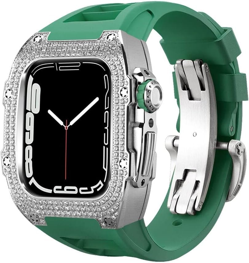 Boîtier montre de luxe diamant caoutchouc bracelet acier fluoroélastomère Apple Watch SE