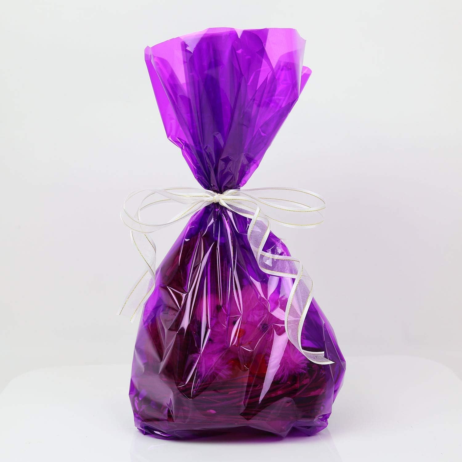 セロハンラップ 24インチx100フィート マイラーシート セロハンロール クラフトバスケット用ラッピングペーパー (パープル)