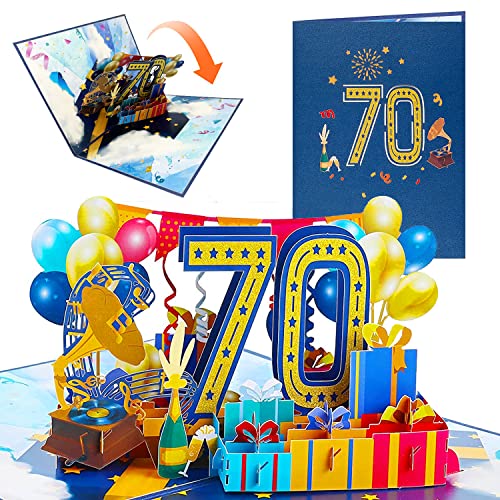 Tarjeta Felicitacion Cumpleaños 3d Pop Up Tarjetas Cumpleaños 70th Birthday Card para Hombres y Mujeres Familias Amantes Amigos y Niños (A 70)
